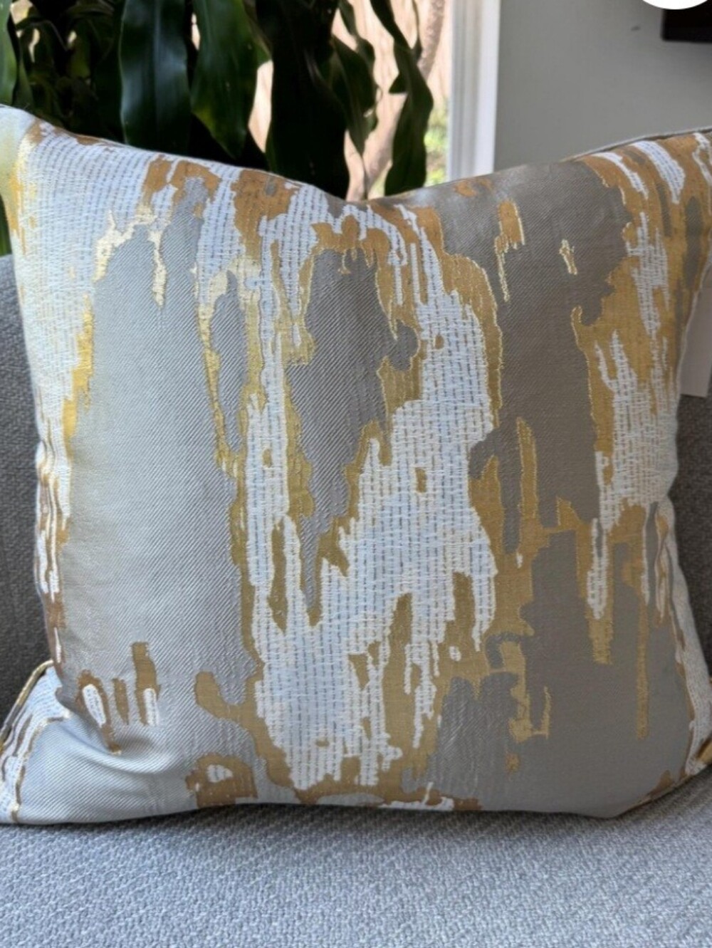 Callisto Home Brocade Grey Gold Metallic Golden Foil Welt 24x24 Textured Square